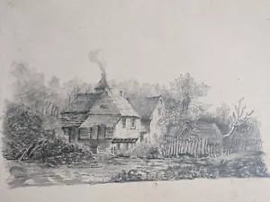 Antique Original graphite & charcoal drawing by John West village scene 1824 - Picture 1 of 17