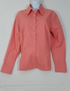 Talbots Orange button front long sleeve irish linen blouse size Large - Picture 1 of 5
