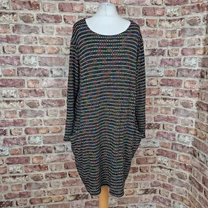 Made in Italy Knitted Dress Size XL Black Rainbow Long Sleeve Loose Knee Length - Picture 1 of 12