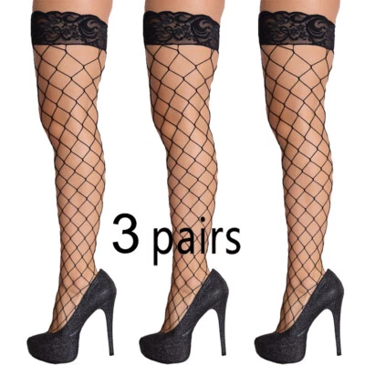 Cozy 3 Pairs Stockings Thigh High Lace Fishnet Hot Fashion Sexy Hosiery - Image 1 of 4