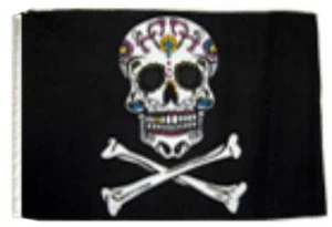 12x18 12"x18" Jolly Roger Pirate Sugar Skull Sleeve Flag Garden - Picture 1 of 1