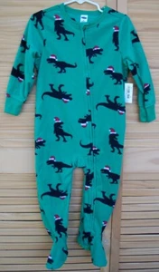 OLD NAVY nwt Santa Dinosaur Green Fleece Footed Pajamas~size 2T~NEW~Holiday~ - Picture 1 of 2