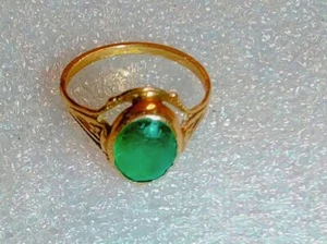 VINTAGE 10K MASSIVER GELBGOLD RING MIT GRÜNEM STEIN GR. 5,75 ((L29)) - Bild 1 von 5