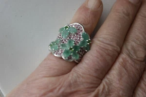 925 Sterling Silver Ring With Oval 6 x 4 mm Emerald Gemstone Size N In Gift Box - Picture 1 of 12