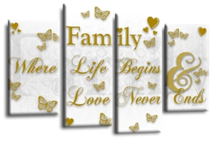 Family Love Quote Art Print Gold White Framed Split Wall Canvas Picture Large - Picture 1 of 6