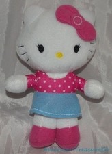 2014 SANRIO Megatoys Plush HELLO KITTY 7" PINK POLKA DOTS Dress w/Sewn Eyes