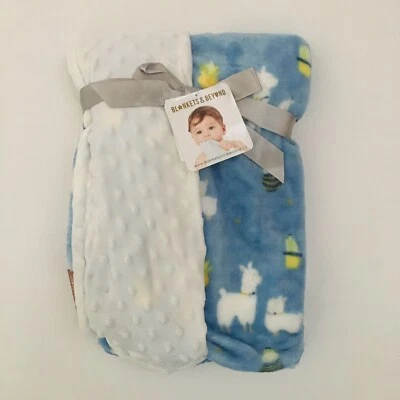 NEW Blankets and Beyond Baby Blanket Blue White Reverse Soft Sherpa 28” x 32” - Image 1 of 3