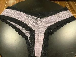Victoria’s Secret Cheeky XL Light Gray Black Lace Trim Mesh - Picture 1 of 2