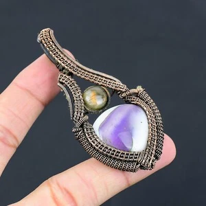 Sage Amethyst, Labradorite Gemstone Copper Wire Wrap Pendant Jewelry 3.15" l749 - Picture 1 of 6