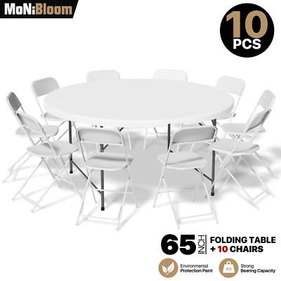 [PAQUETE DE 10 SILLAS PLEGABLES + JUEGO DE MESA REDONDA DE COMEDOR] Escritorio de picnic para eventos comerciales de fiesta Foto 1 de 4