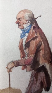 Dessin Crayon et Lavis Carricature Personnage Anglais ? XIXe Signé E. de M - Photo 1 sur 2