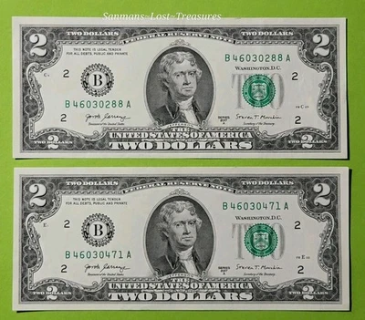 (2) 2017-A $2 Two Dollar  Federal Reserve Notes Serial #,302288-304471  CH - UNC - Image 1 of 2