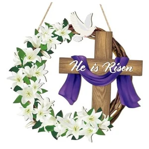 He is Risen Easter Decoration Wooden Wreaths for Front Door Sign Cross Sign - Picture 1 of 8