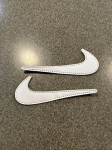 Nike Swoosh Patch Lot 2 Running Shoe Sneaker Skating Badge Logo White Vinyl 4.25 - Picture 1 of 3