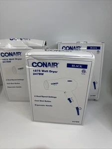 3 CONFEZIONI Conair Asciugacapelli Portatile 1875 Watt Pulsante Cool Shot Nero 247BW - NUOVO - Foto 1 di 2