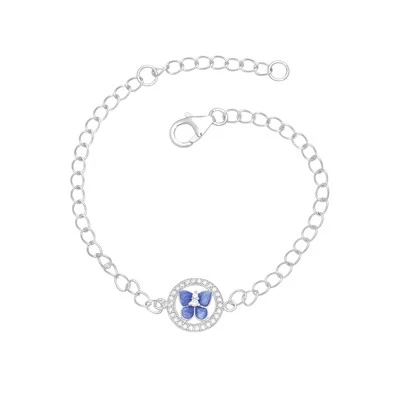 925 Silber Weiß CZ Blau Schmetterling Rund Kreis Verstellbar Charm Kinder Arm... - Bild 1 von 4