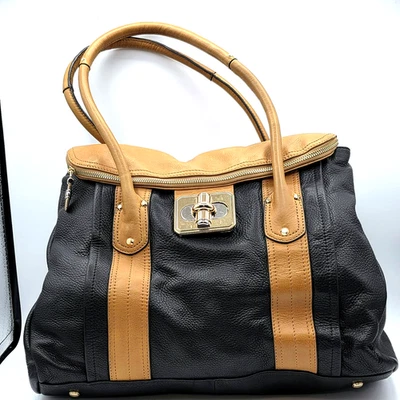 B. Makowsky Large Leather Satchel Black & Tan - Image 1 of 4