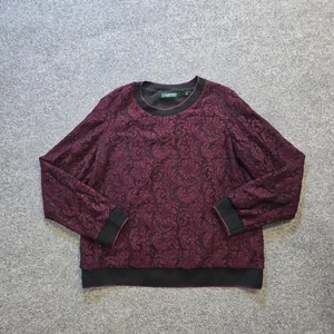 Lauren Ralph Lauren Top Womens Size Large Petite Red Burgundy Lace Lined Casual - Picture 1 of 9