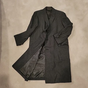 Men’s Vintage 1960s Overcoat Trench Vintage Grey Charcoal Wool Sz 38 Herringbone - Picture 1 of 17