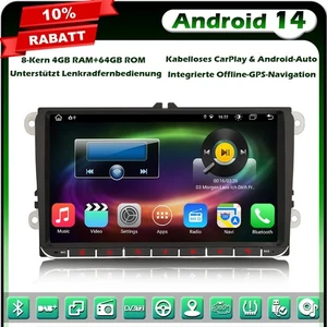 9" 64GB Android 14 CarPlay Navi Autoradio für Polo VW Jetta Golf 5 Passat Tiguan - Bild 1 von 24