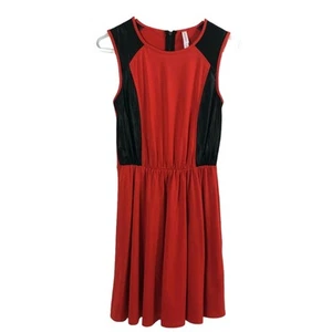 Womens Dress Size Small Red with Black Faux Leather Fit Flare Sleeveless - Picture 1 of 8