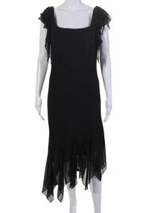 Alex Evenings Womens Sleeveless Scoop Neck Ruffled Midi Dress Black Size 12 - Picture 1 of 5