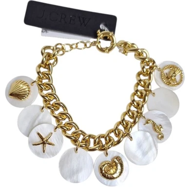 J.Crew Nautical Charm Chain Statement Bracelet in Pearl Brass CK420 New with Tag - Image 1 of 4