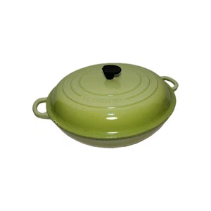 Olla Braiser Le Crueuset con Tapa 3,5 Cuartos #30 Esmalte Verde Francia DAÑADA LEER - Imagen 1 de 18