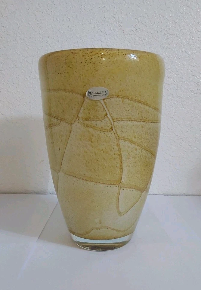 Fenton International Art Glass Beige Brown White Vase w/Tag- No Chips 8 " X 5.5 - Image 1 of 4