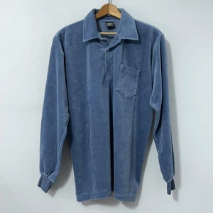 Camisa Campus Vintage Para Hombre Grande Azul Terciopelo Manga Larga Polo Años 70 Hecha en EE. UU. - Imagen 1 de 12