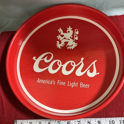 COORS BEER Serving Tray Red White 13” Round Metal Vintage Bar Service - Image 1 of 4