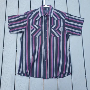 Panhandle Slim Western Shirt Pearl Snap Short Sleeve Stripe Men's Large 16.5 - Picture 1 of 10