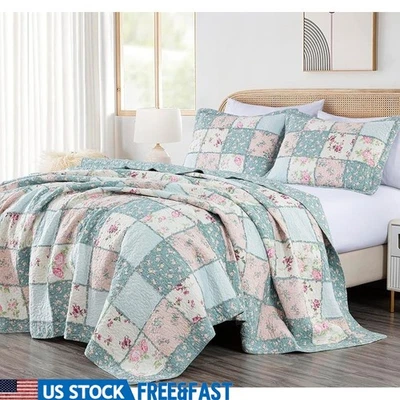 Juego de edredón floral vintage 3 piezas ropa de cama de algodón queen suave ligero nuevo Foto 1 de 4