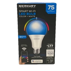 Merkury Innovations Color+White Smart A21 LED Light Bulb, 75W Equiv. 1050 Lumens - Picture 1 of 6