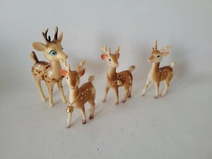 4 Vtg Plastic Reindeer Christmas Holiday Decor Jointed Neck 1950's Hong Kong - Picture 1 of 13