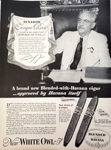 PRINT AD White Owl Cigars 1939 10.5x13 Havana Enrique Recio Cuban Liberal Party - Imagen 1 de 1