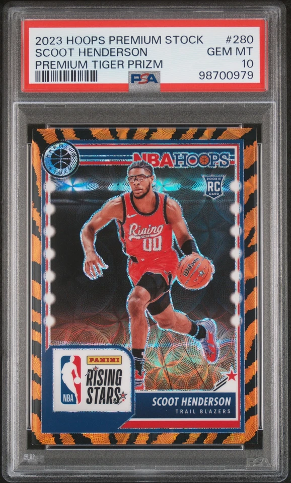 2023 Panini Hoops Premium Stock Scoot Henderson Premium Tiger Prizm PSA 10 Pop 1 - Image 1 of 2