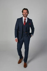 Herren Formeller Tweed Herringbone Marineblau Separat erhältlich Anzug für besondere Anlässe - Bild 1 von 17