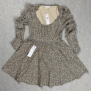 NEW Topshop Dress Leopard Animal Print Puff Ruched Sleeves Cottagecore Party 6 - Picture 1 of 11