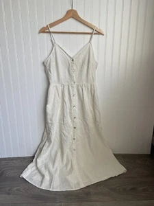 Target A New Day Sommerkleid Leinenmischung M weiß Spaghettiträger Midi Knopfleiste - Bild 1 von 7