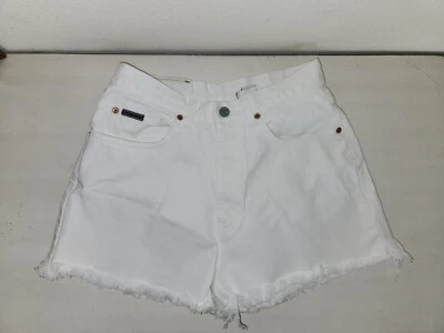 Vintage Calvin Klein Size 7 High Rise White Denim Cutoff Shorts 90s CK Frayed - Image 1 of 4