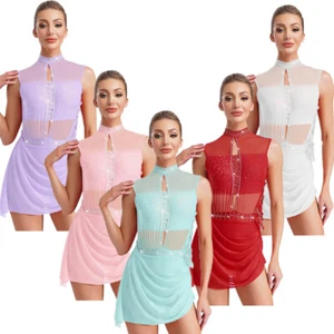 Women Dancewear Backless Dresses Lyrical Dress Overlay Figure Skating Applique - Picture 1 of 69