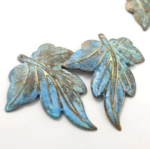 6pcs Lange leaf brass pendant 1 hole Organic patina Turquoise vintage color 796 - Picture 1 of 8