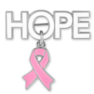 PinMart's Hope with Pink Breast Cancer Awareness Ribbon Charm Enamel Brooch Pin