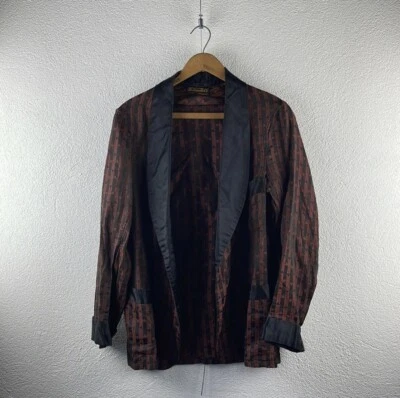 Vintage l M 50s Mid-Century Rockabilly Satin Geometric Gentlemans Smoking Jacket - Image 1 of 3