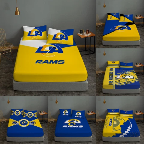 Los Angeles Rams 3Pcs Bedding Fitted Sheet Sets Pillowcases Soft Mattress Cover Cover