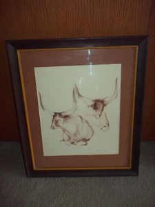 LONG HORN STEER WATERCOLOR PAINTING - SIGNED - Picture 1 of 2