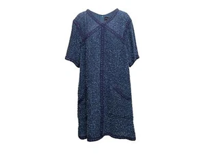 Navy Chanel Tweed Short Sleeve Dress Size FR 50 - Picture 1 of 6