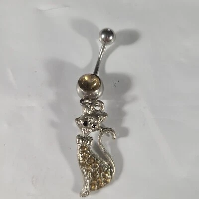 Anillo de vientre de gato coño barra de ombligo colgante quirúrgico acero inoxidable ELIGE color Foto 1 de 4