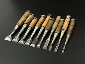 Vintage Japanese Chisel 10set Nomi /Hand Plane Saw Iron Hammer Hand Tool/d60 - Picture 1 of 24
